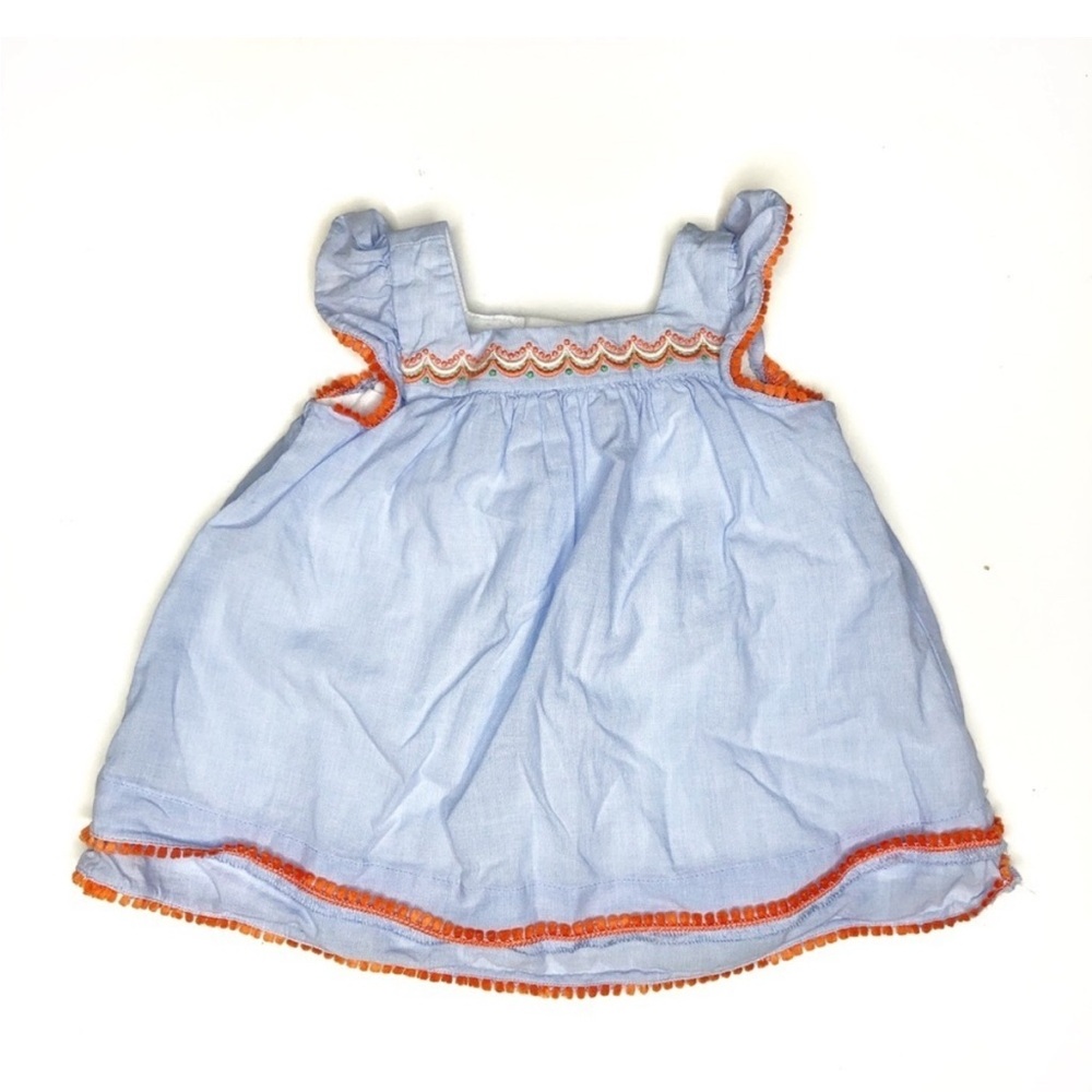 Janie & Jack Embroidered Tassel Trim Dress Blue 0-3m